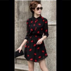 New embroidery red-lip chiffon dress